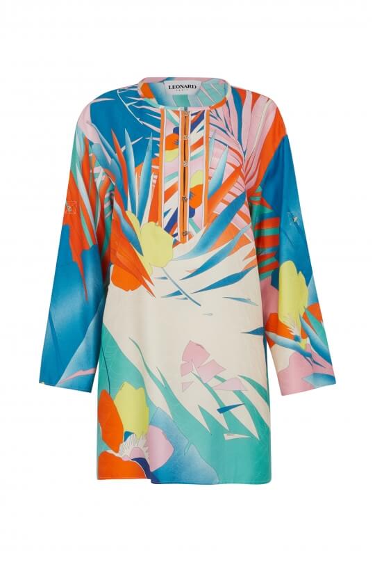 TUNIC FRANCKA IN COTTON AND SILK PALM PRINT