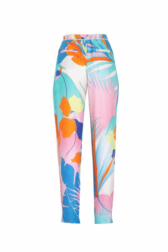 PANTS FAUVE IN COTTON AND SILK PALM PRINT