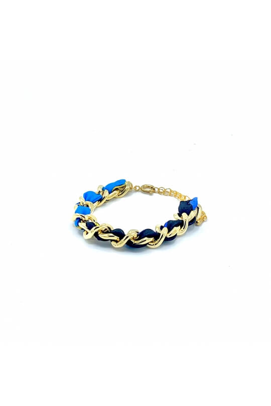 Bracelet Mailles Upcyclé "Leo" bleu